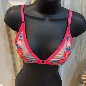 VS Pink Floral Embroidered Triangle Bralette